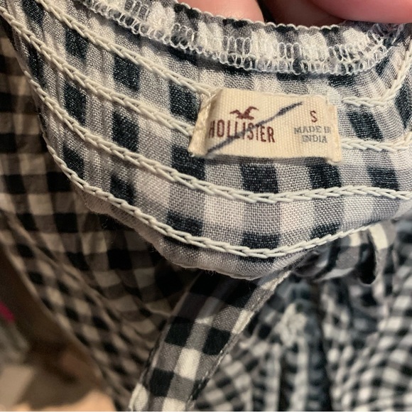 Hollister Gingham Dress small black white checkered cutout tie bow smocked - Picture 7 of 8